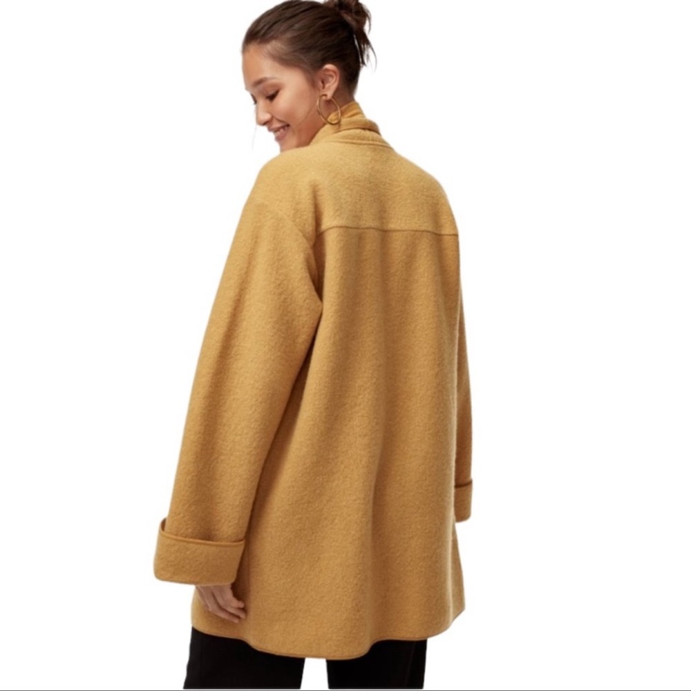 Aritzia Wilfred Wool Open Front Wide Sleeve Collared Coat In Gold - Picture 3 of 11